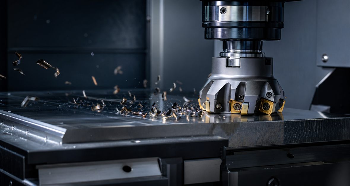 Fresa de planear con plaquitas trabajando sobre metal
